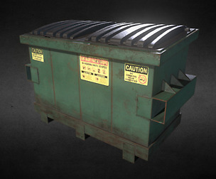 Lowpoly PBR Rusty Dumpster and Trashbag