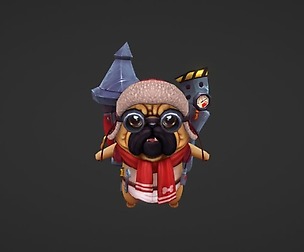 Rocket Pug, hand painted, low poly, game model