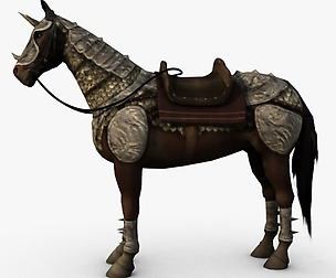 Horse with armor and saddle