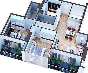 3D Model Detailed modern interior cutaway