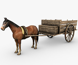 Horse with wooden cart