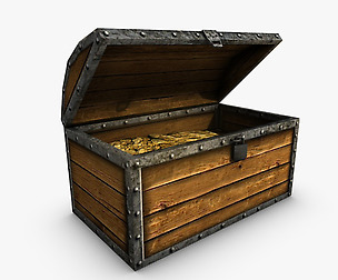 Low poly wooden chest with treasure