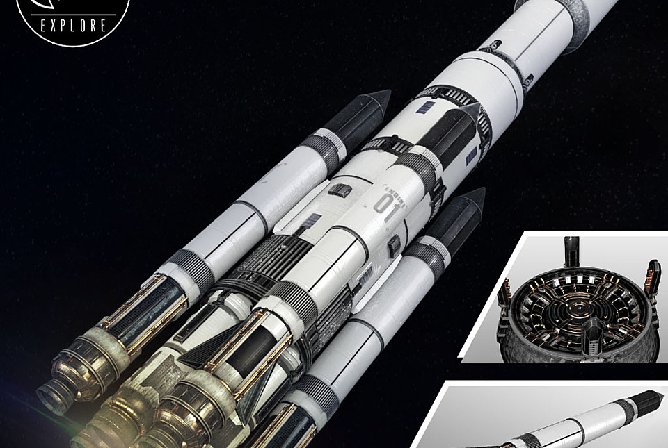 Space sci-fi ship rocket high detail