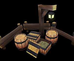 Barrel Crate and Wooden Fence Set