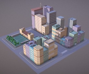 Lowpoly pack of 4 city blocks.