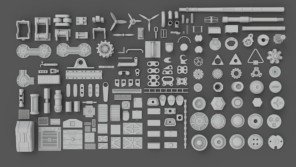 Hard Surface SciFi Industrial KitBash Library 01