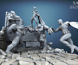Avengers Diorama Full Scene 3D Print Ready Models