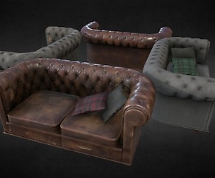 Lowpoly PBR Old Worn Sofa