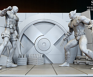 Xmen Diorama Deadpool vs Wolverine 3D Print Model