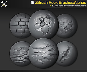 Zbrush - 18 Stylized Rock Brushes + 3 Ztool rocks