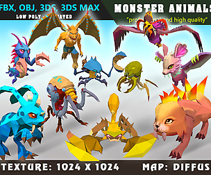 Low Poly Monster Cartoon Collection 01 - Animated