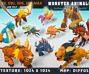 Low Poly Monster Cartoon Collection 02 - Animated