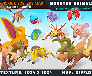 Low Poly Monster Cartoon Collection 04 Animated