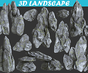 Low poly Gray Mossy Rock Package