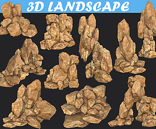 Low poly Realistic Yellow Rock Canyon Modular Pack