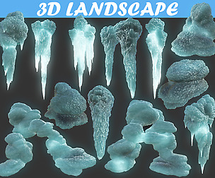 Low poly Realistic Ice Cave Rock Modular Pack