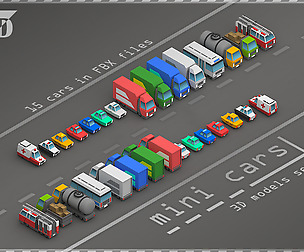 Mini Cars 3D Low-Poly set