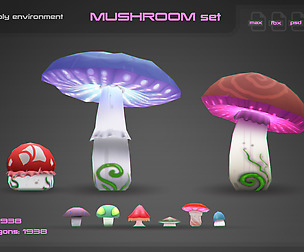 Mushrooms Low-Poly environment set