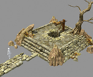 Desert - dry well - dry tree - scene