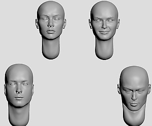 Set of heads without hair