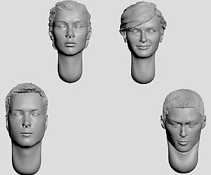 Set of heads with hair