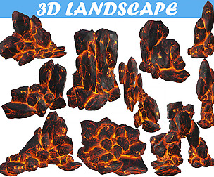 Low poly Realistic Lava Block Modular Pack