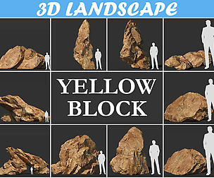 Low poly sharp blocky Yellow rock formation Pack