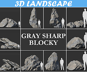 Low poly sharp blocky gray rock formation Pack