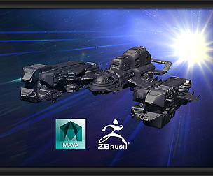 Model a complex 3d SciFi Ship with Maya and ZBrush