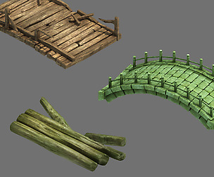 Field - Stone Bridge - Wooden Bridge 03