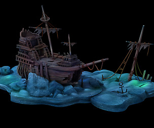 Cartoon Undersea City - Shipwreck 02