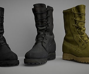 Collection of 3 military boots low poly