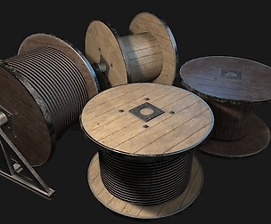 Low Poly PBR Wooden Cable Reel