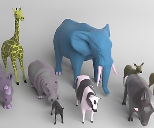 Pack of 9 low poly animals