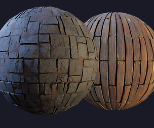 Stylized Stone Tile and Wood Plank Smart Materials