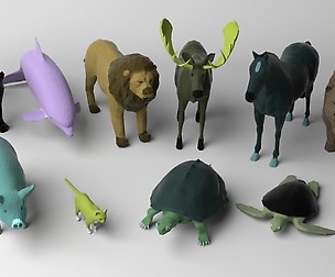 10 low poly colored animals