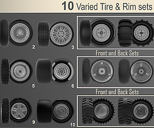 10 Varied Tire and Rim Sets