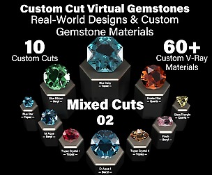 Mixed Cuts 02 - Custom Gemstones + V-Ray Materials
