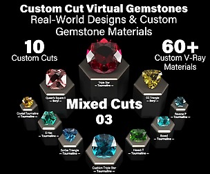 Mixed Cuts 03 - Custom Gemstones + V-Ray Materials