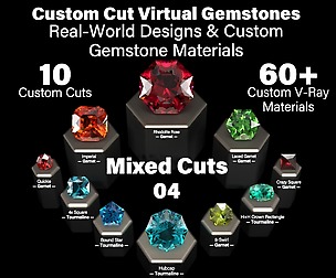 Mixed Cuts 04 - Custom Gemstones + V-Ray Materials