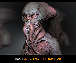 ZBrush: Sketching an alien bust from imagination