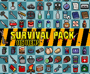 2D Survival Pack 115 Pixel Art Items