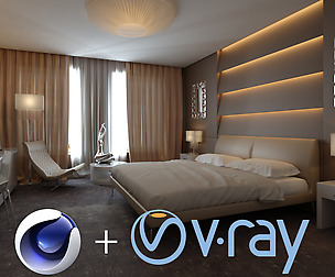 Hotel Room interior design for Cinema4D with Vray