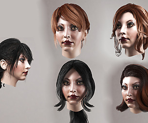 Woman hairstyle lowpoly 5 species