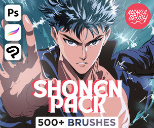 MANGA BRUSH SHONEN PACK Photoshop Comic Screentone