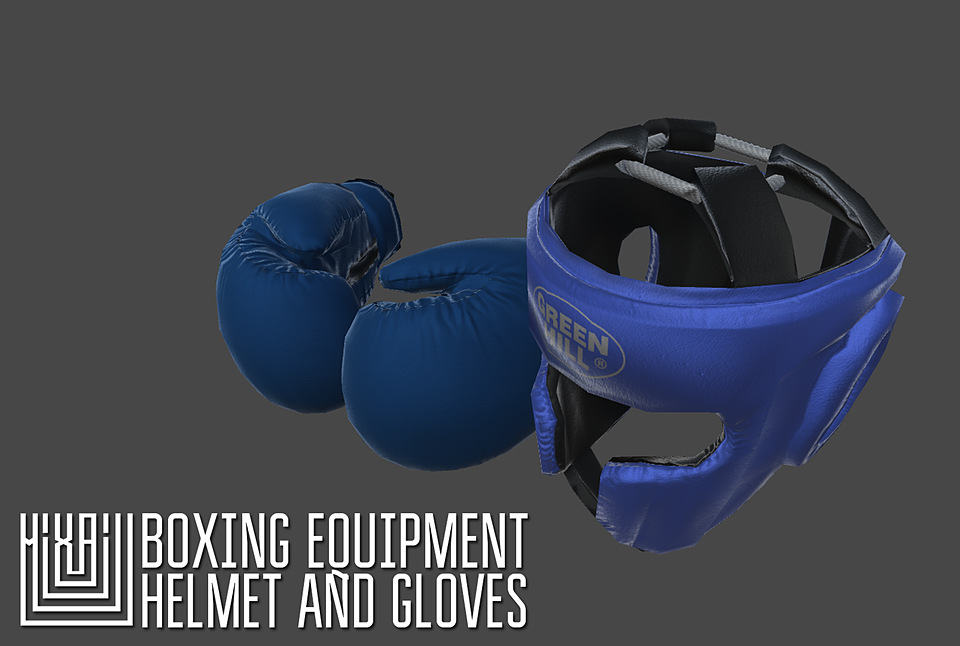 Boxing equipment helmet and gloves