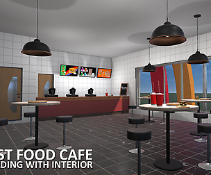Fast Food Cafe - building with interior