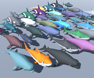 Shark, dolphin and other sea animals