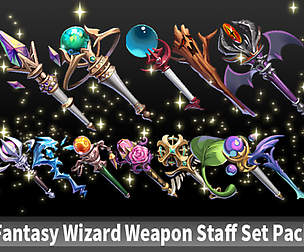 Fantasy Wizard Weapon Staff Set Pack