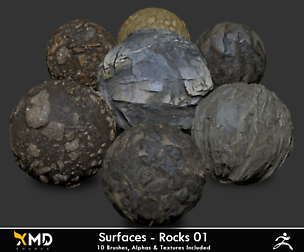Surfaces - Rocks 01 - ZBrush Brushes & PBR